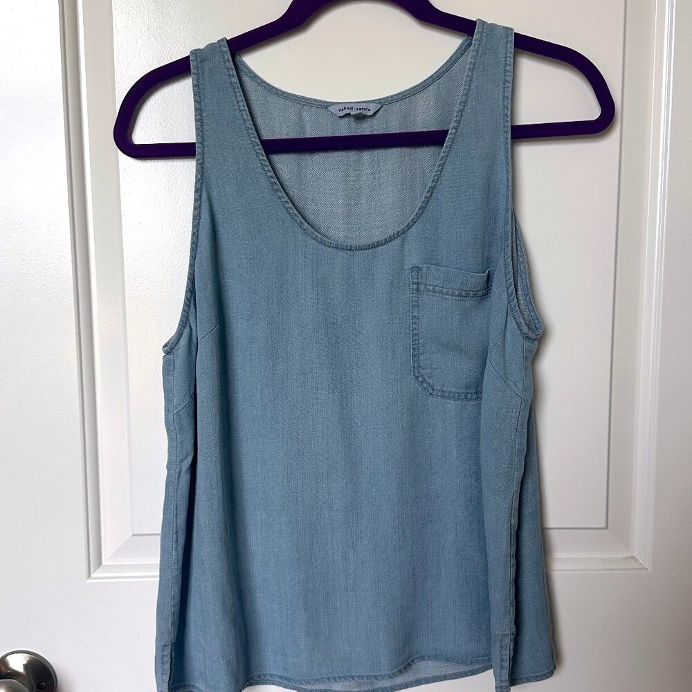 🌻🦋 Naked Zebra Women’s Light Blue Denim Sleeveless Top Size Large